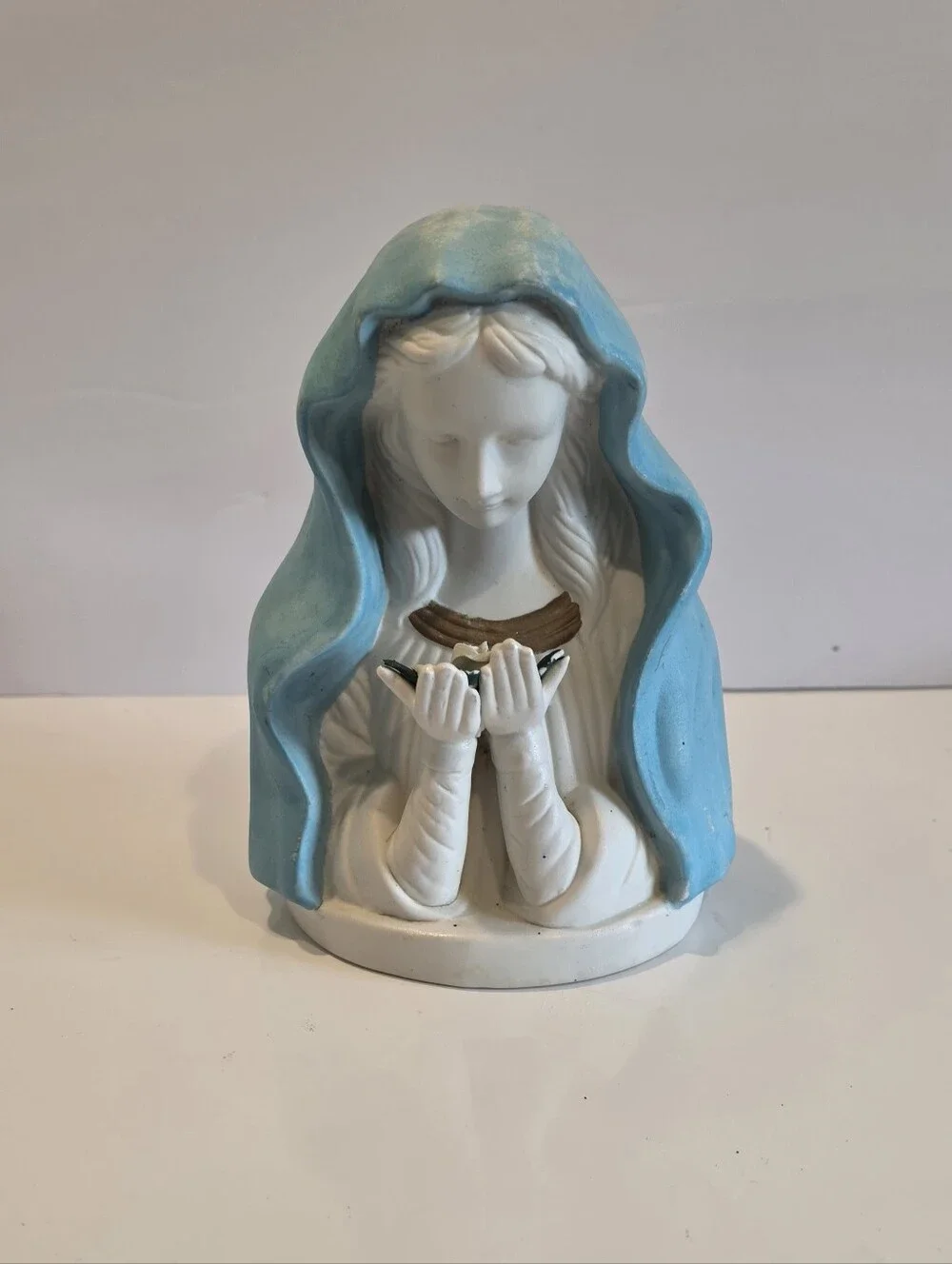 Blue-Hooded Madonna Figurine Statue
